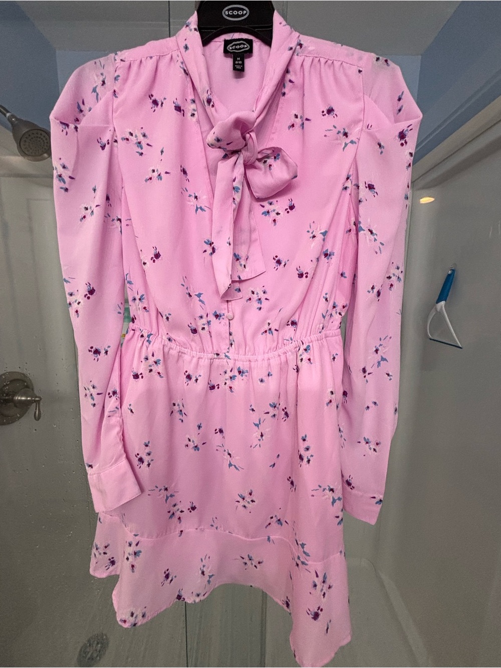 Scoop Light Pink Floral Tie-Neck Casual Dress - Picture 2 of 2